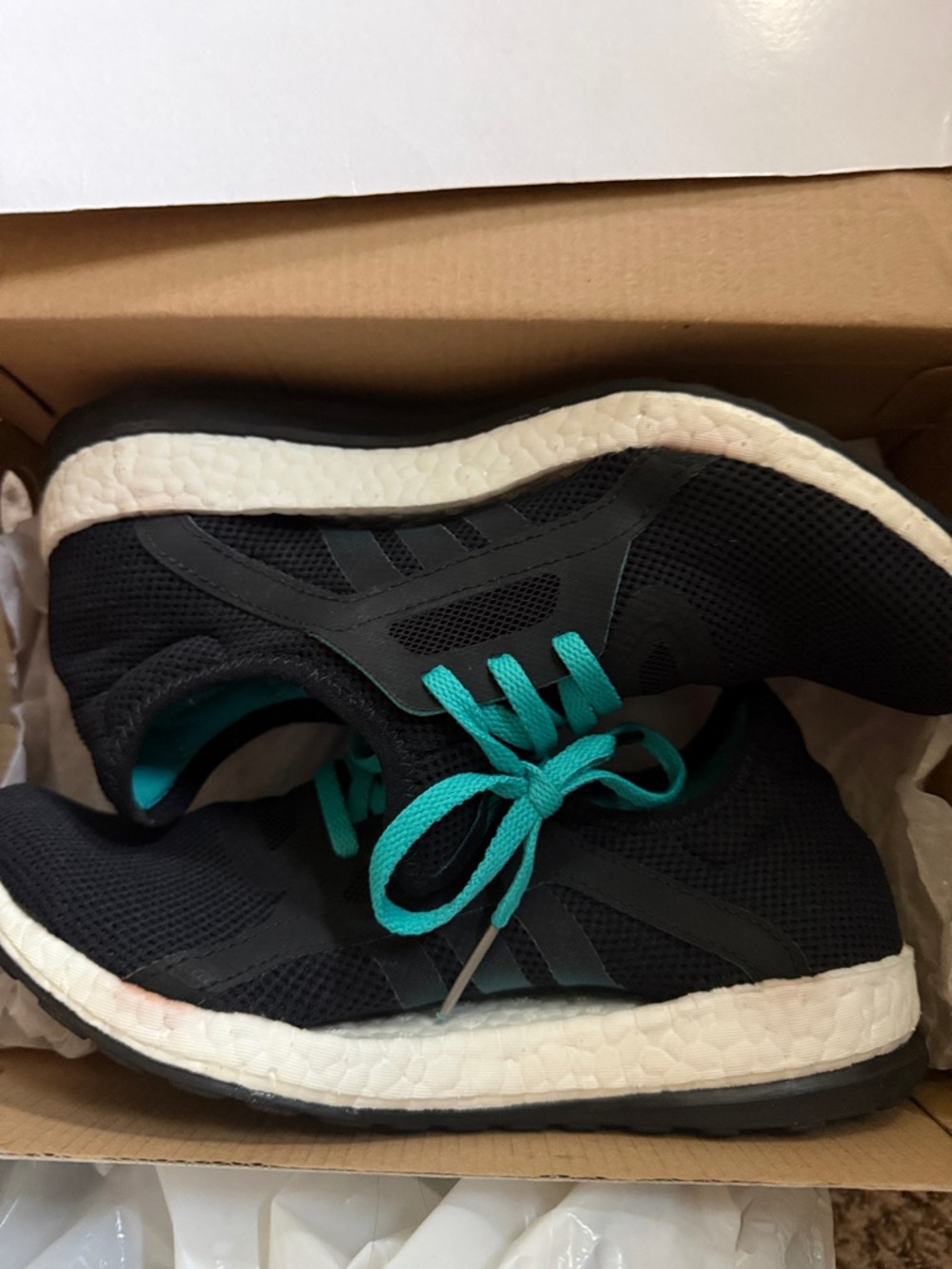 adidas Black Athletic Shoes with Teal Laces